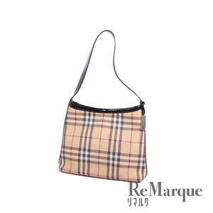 BURBERRY Nova Check One Shoulder Hobo Bag Beige Leather Handbag